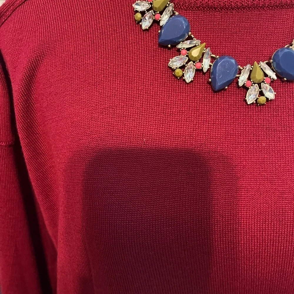 J. Crew Red Crew Neck Sweater Merino wool blend